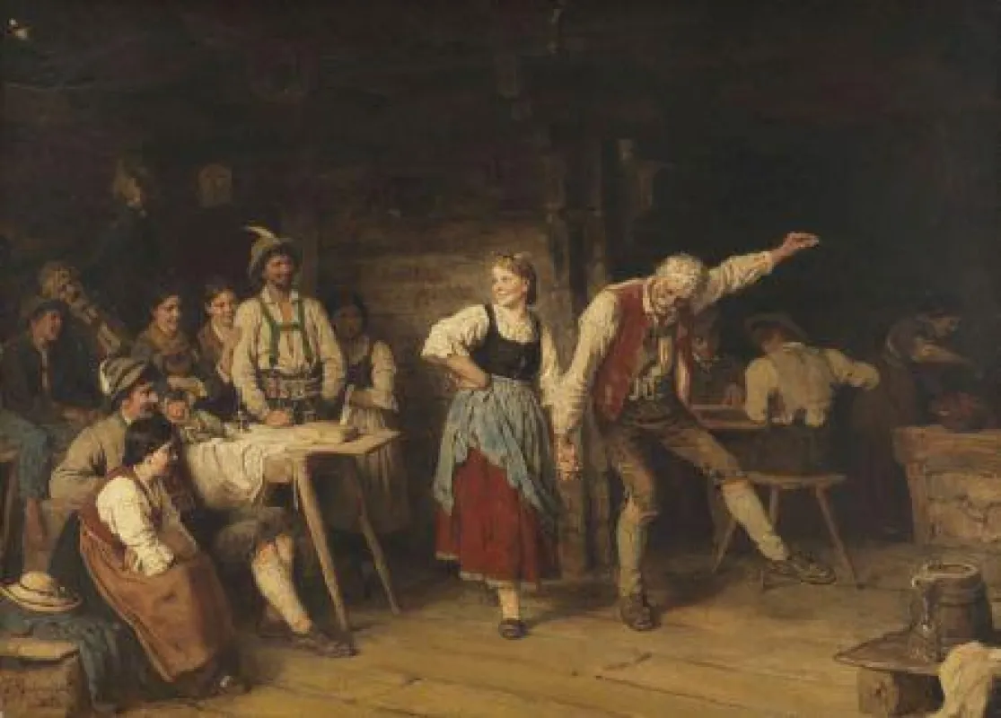 F. v. Defregger - Großvaters Tanzunterricht. 1872. Öl/Leinwand, 54,3 x 75 cm. EUR 40.000-60.000