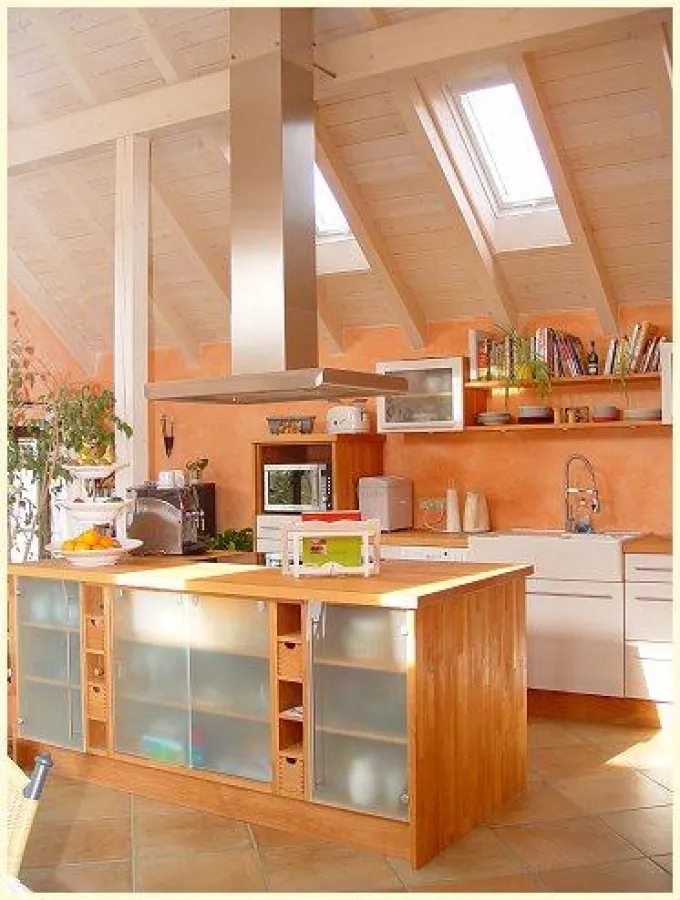 Massivholzküche in Buche weiß gebeizt/ naturgeölt, Arbeitsplatte Buche massiv