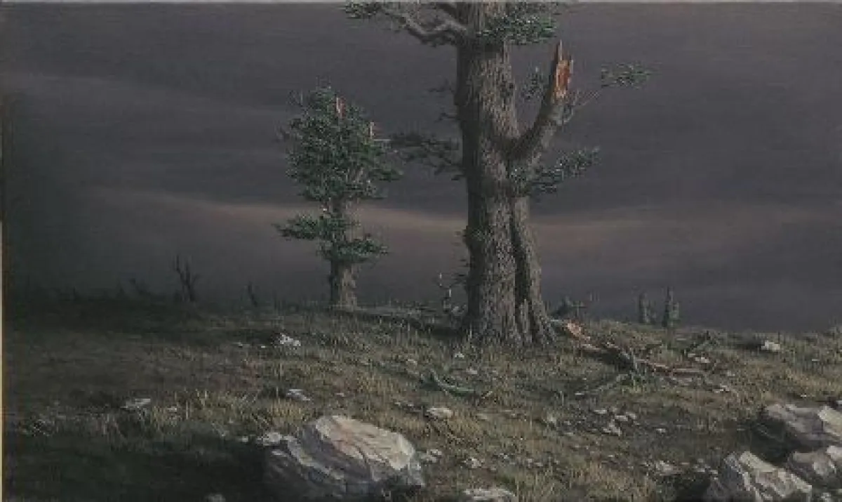 Markus Matthias Krüger, Zwei Eichen auf einer Anhöhe, 2010, Öl auf Leinwand, 30 x 50 cm