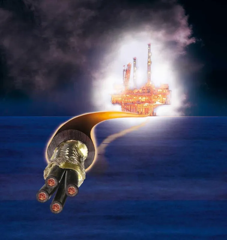 Typische Anwendungen für die CERAMOFLEX® Leitung ist z.B. die als Signal- und Leistungskabel mit 4 x 1,5 mm Adern für Krane bei der Erdölförderung im Offshorebereich