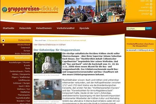 Köthen - Neues Ziel für Gruppen und Vereine Online-Magazin gruppenreisen-clicks.de präsentiert die Bachstadt Bild: Köthen - Neues Ziel für Gruppen und Vereine Online-Magazin gruppenreisen-clicks.de präsentiert die Bachstadt