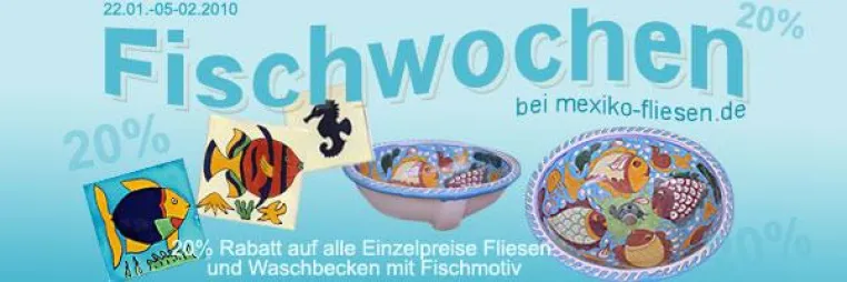 Fischwochen: Sonderaktion für mexikanische Fliesen und Waschbecken mit Fischmotiven Bild: Fischwochen: Sonderaktion für mexikanische Fliesen und Waschbecken mit Fischmotiven
