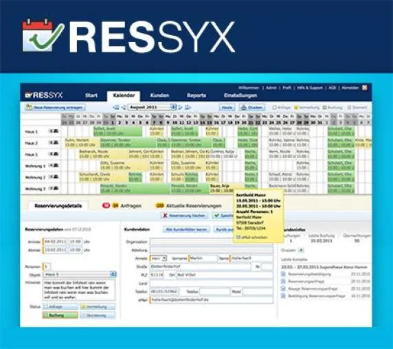 Kostenlose webbasierte Reservierungssoftware RESSYX mit vielen neuen Funktionen Bild: Kostenlose webbasierte Reservierungssoftware RESSYX mit vielen neuen Funktionen