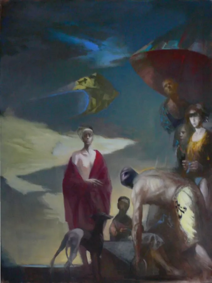 Andreas Wachter, Der Strand, 2007 , Mischtechnik auf Holz, 160 x 120 cm