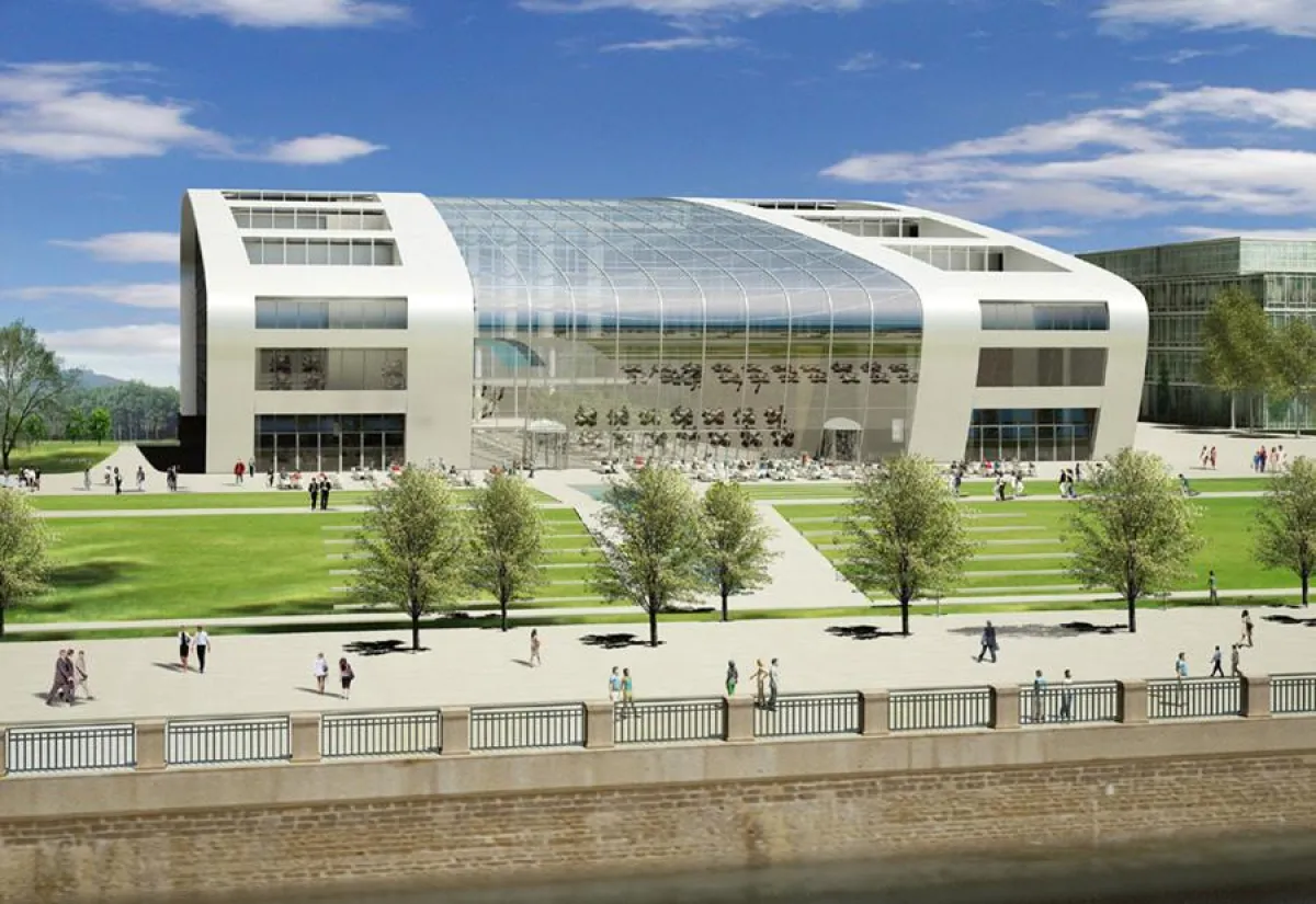 Das Fünf-Sterne-Hotel Elysion mit 254 Zimmern und First Class Suiten sowie einem multifunktionalen Veranstaltungsbereich ist markanter Mittelpunkt der Standortentwicklung Bonner Bogen am rechten Rhein