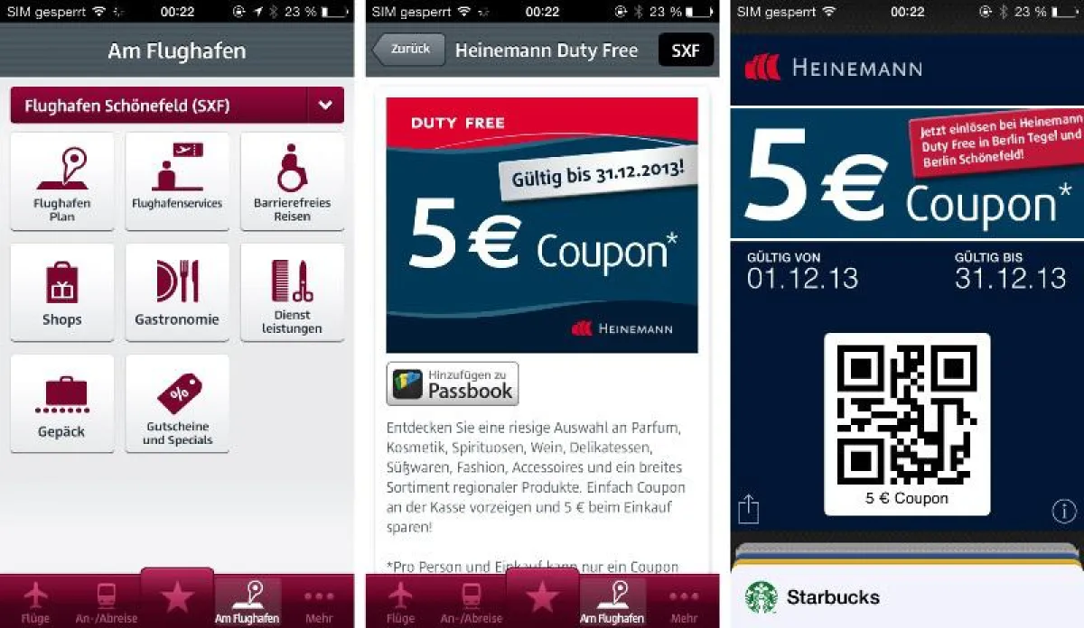 Screenshots zur Passbook-Erweiterung der iPhone App