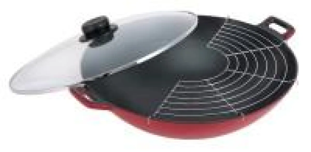 Wok aus Gusseisen mit Deckel und Abtropfgitter