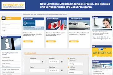 Bild: Geschäftsreiseportal www.reiseplan.de: durch Direktanbindung an die Lufthansa Group Tickets um 16 € günstiger