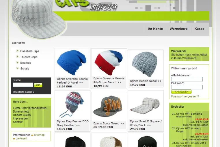 Caps-Muetzen.de Shop-Relaunch nach Übernahme Bild: Caps-Muetzen.de Shop-Relaunch nach Übernahme