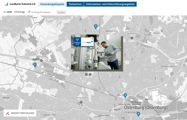 Bild: Linstep Industrie 4.0 App auf digitaler Landkarte Industrie 4.0 des Bundeswirtschaftsministeriums