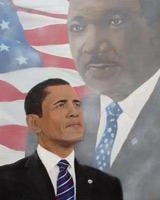 Bild: Leipziger Künstler Udo A. Heinrich stellt Bilder von Obama und Bush in Miami aus