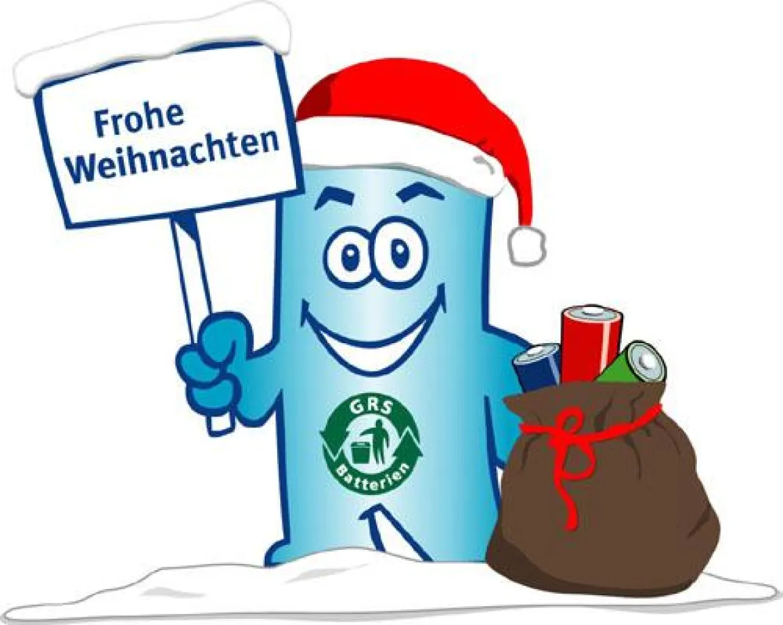 Der BATT-Mann - das Maskottchen von GRS Batterien - wünscht Frohe Weihnachen