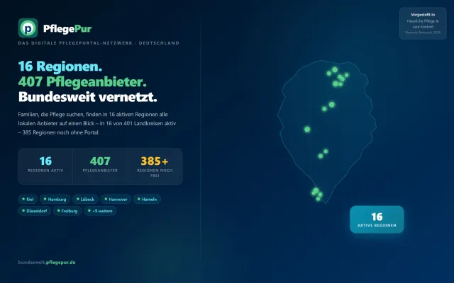 PflegePur-Netzwerk wächst auf 16 Regionen – 407 Pflegeanbieter bundesweit erreichbar Bild: PflegePur-Netzwerk wächst auf 16 Regionen – 407 Pflegeanbieter bundesweit erreichbar