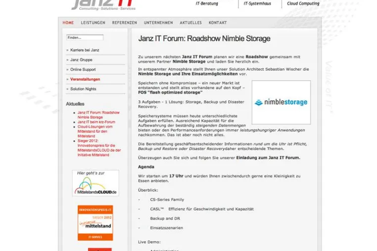 Janz IT AG mit Roadshow Nimble Storage on Tour Bild: Janz IT AG mit Roadshow Nimble Storage on Tour