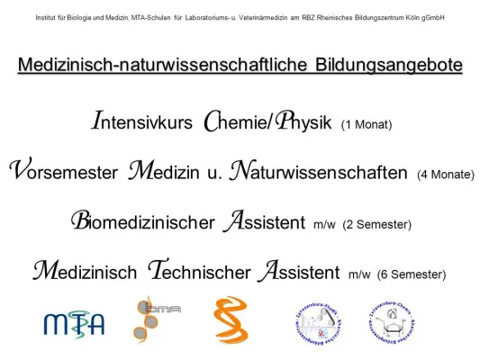 Fit für ein Bio/Medizinstudium? Vorsemester und Intensivkurse am Institut für Biologie und Medizin, Köln Bild: Fit für ein Bio/Medizinstudium? Vorsemester und Intensivkurse am Institut für Biologie und Medizin, Köln