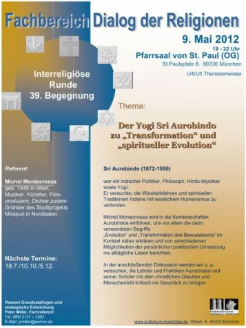 Michel Montecrossa hält bei der Interreligiösen Runde in München einen Vortrag über Sri Aurobindo Bild: Michel Montecrossa hält bei der Interreligiösen Runde in München einen Vortrag über Sri Aurobindo