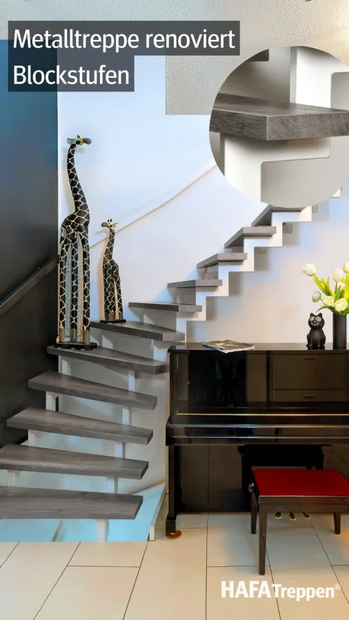 Blockstufen Dekor Eiche Vintage Grau (© HAFA Treppen)