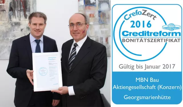 Bild: Die MBN Bau Aktiengesellschaft erhält 'CrefoZert' zum vierten Mal in Folge