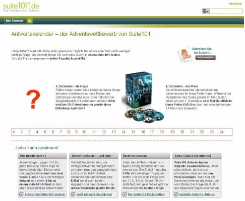 Suite101 startet Antwortskalender: Wissens-Check zur Vorweihnachtszeit Bild: Suite101 startet Antwortskalender: Wissens-Check zur Vorweihnachtszeit