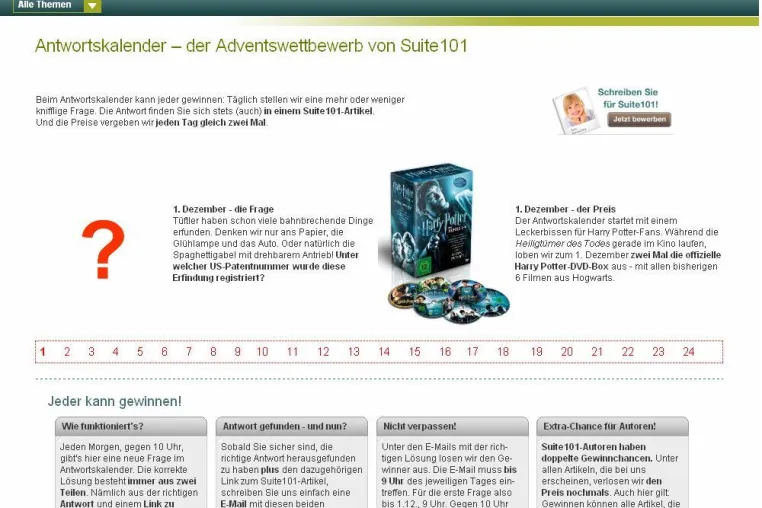 Bild: Suite101 startet Antwortskalender: Wissens-Check zur Vorweihnachtszeit
