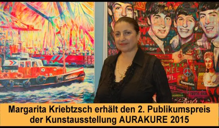 Margarita Kriebtzsch erhält den 2. Publikumspreis der Kunstausstellung 7. AURAKURE 2015 in Hamburg Bild: Margarita Kriebtzsch erhält den 2. Publikumspreis der Kunstausstellung 7. AURAKURE 2015 in Hamburg