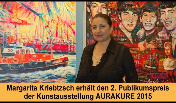 Bild: Margarita Kriebtzsch erhält den 2. Publikumspreis der Kunstausstellung 7. AURAKURE 2015 in Hamburg