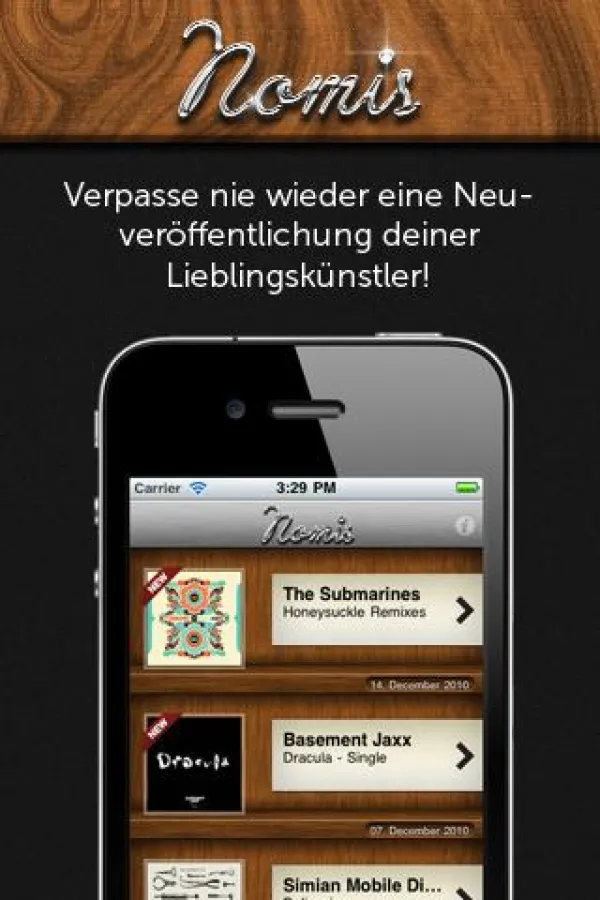 Nomis errinert den Benutzer an Neuveröffentlichungen seiner Lieblingsbands