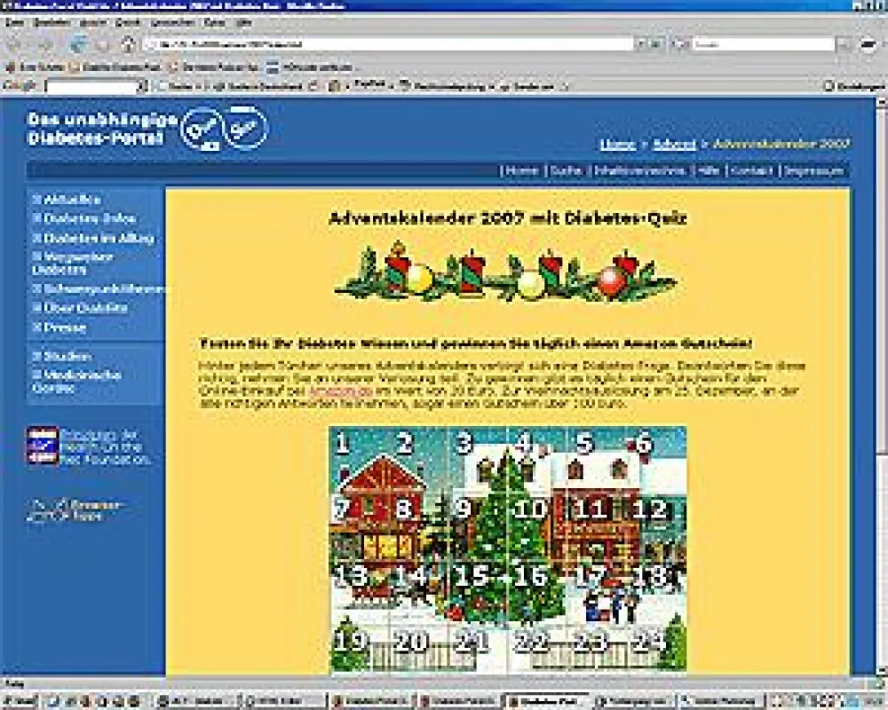 Adventskalender 2007 mit Diabetes-Quiz auf dem Diabetes-Portal DiabSite