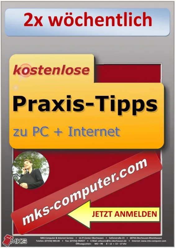 Newsletter-Dienst mit Praxis-Tipps zu PC + Internet auf www.mks-computer.com