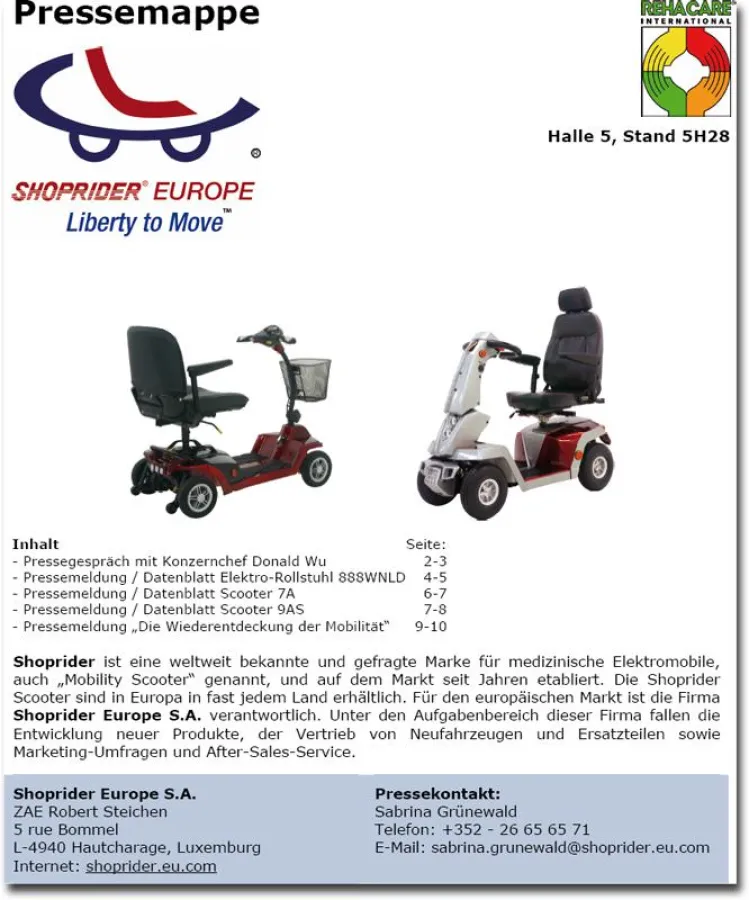 Aktualisierte Version der Shoprider Pressemappe steht zum Download bereit