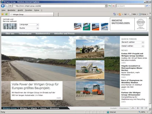 Bild: kernpunkt optimiert die Internetauftritte von Wirtgen, Vögele und Hamm