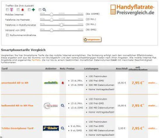 Bild: Überarbeiteter Smartphone Tarife Vergleich auf handyflatrate-preisvergleich.de