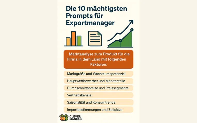 Die 10 mächtigsten KI-Prompts für Exportmanager – sofort einsetzbar in jeder Branche Bild: Die 10 mächtigsten KI-Prompts für Exportmanager – sofort einsetzbar in jeder Branche