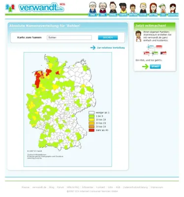 Bild: Grundlagen zur Namensforschung: Eine Karte zeigt die Verteilung von Nachnamen in Deutschland