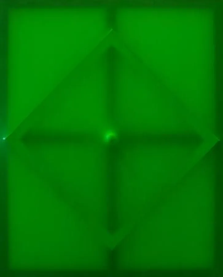 Dana Greiner, Ohne Titel (Latex grün), 2015, Mischtechnik, 110 x 90 cm