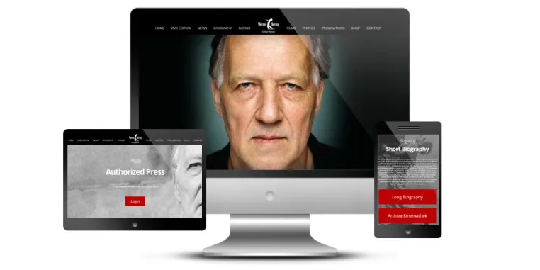 Bild: Werner Herzog mit neuer Website von NETLITE® Media