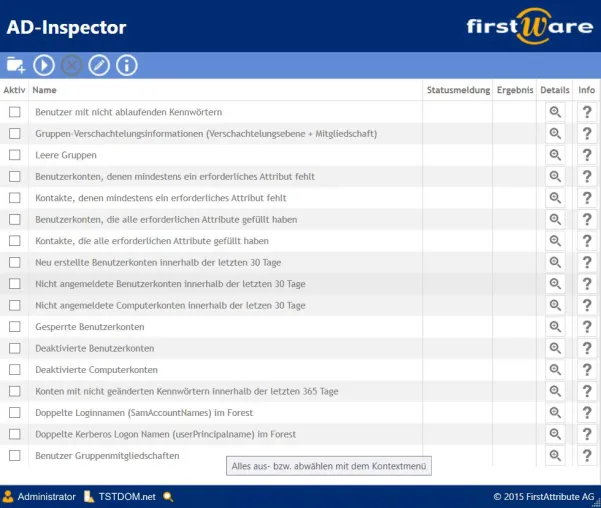 FirstWare-AD Inspector 2015 - Active Directory Datenqualität mit kostenlosem Tool testen Bild: FirstWare-AD Inspector 2015 - Active Directory Datenqualität mit kostenlosem Tool testen