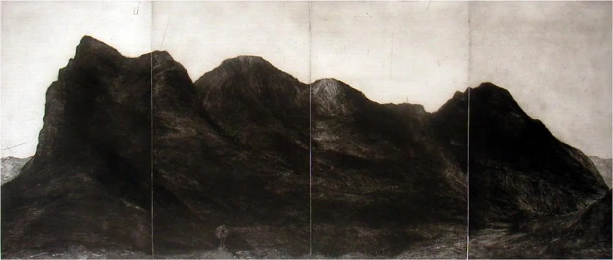 EIGER , MÖNCH  UND  JUNGFRAU I RADIERUNG VON VIER  PLATTEN  AUF  EIN  BÜTTEN I CA. 850MM  X  2000MM I 2005 I