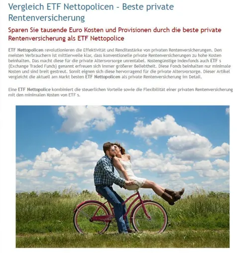 Bild: Erster Onlinevergleich aller führenden ETF Nettopolicen als private Rentenversicherung.