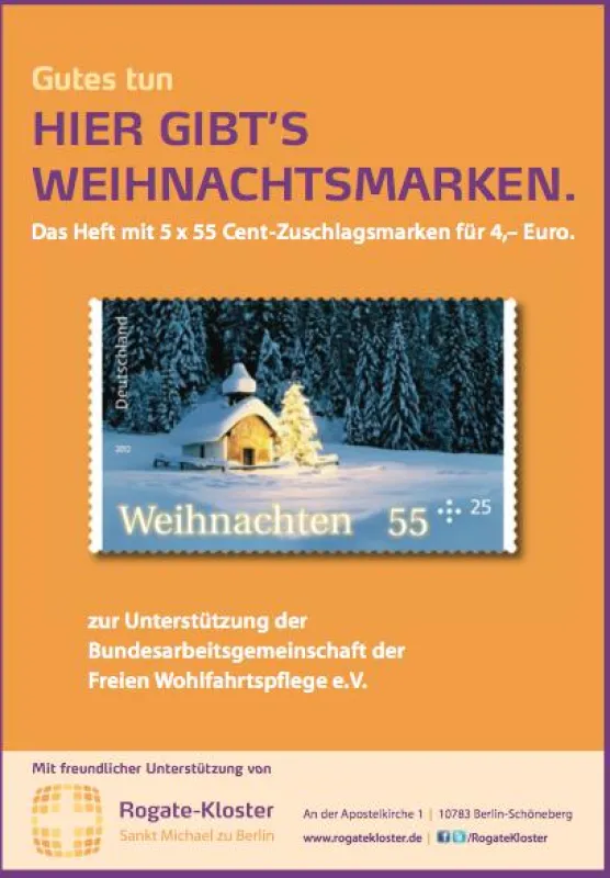 Werbehinweis für die Schöneberger Weihnachtsbriefmarken-Verkaufsstellen