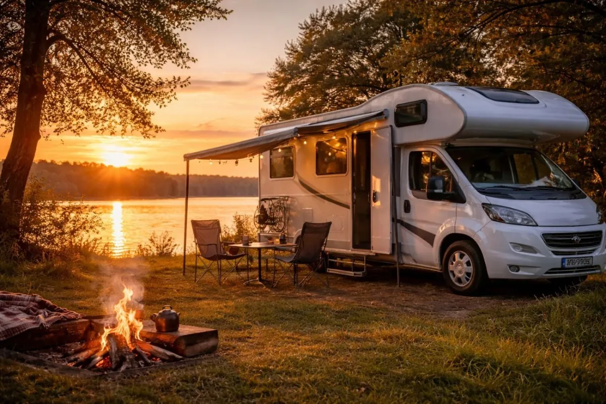 Wohnmobil im Sonnenuntergang