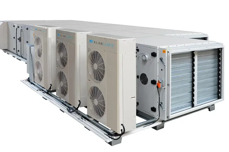 KLARLUFT-Lüftungsgeräte - Flach auf dem Dach – 75kW-Kälte integriert Bild: KLARLUFT-Lüftungsgeräte - Flach auf dem Dach – 75kW-Kälte integriert