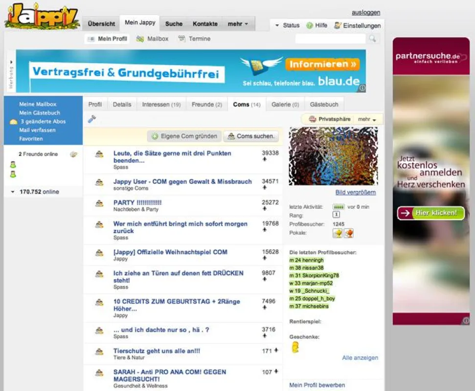 Bei Jappy findet jeder die Com, die zu ihm passt ? von Spaß und Party bis zu ernsten Themen.