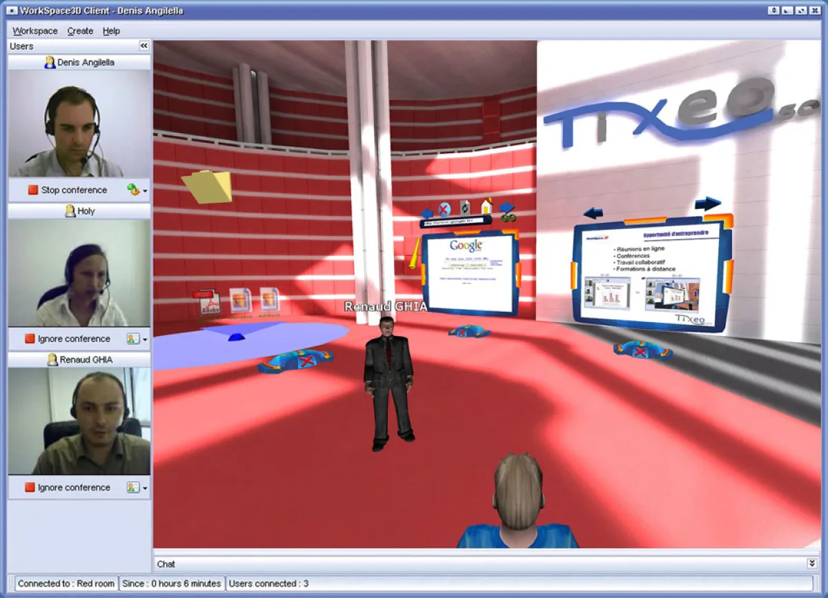 Konferenzsoftware Workspace3D ermöglicht Fernkonferenzen und Fernunterricht auch mit vielen Teilnehmern über das Internet.