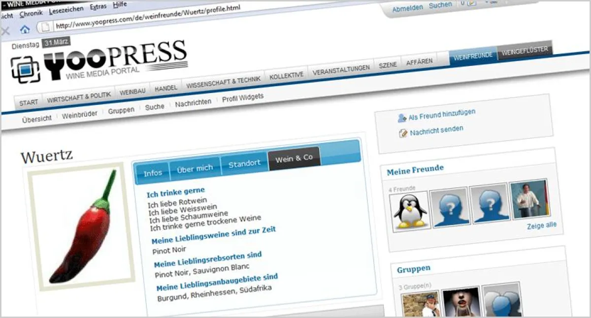 YOOPRESS - WINE MEDIA PORTAL - SOCIAL NETWORK BEREICH