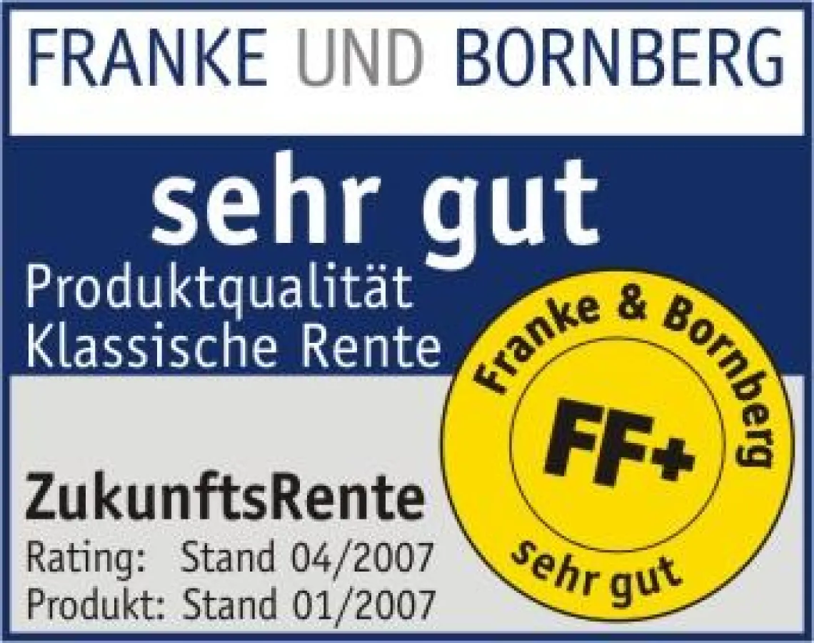Qualitätssiegel FF+ (sehr gut) von Franke & Bornberg für die IDEAL ZukunftsRente