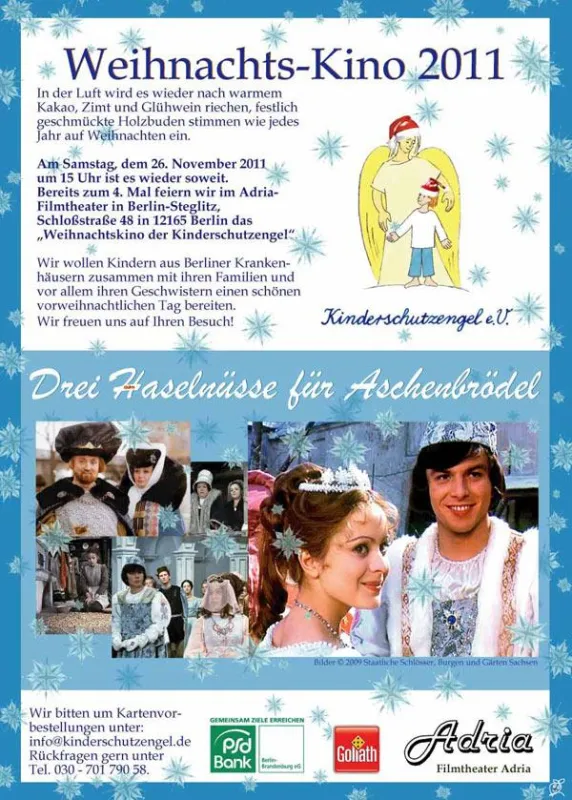 Das Weihnachtskino der Kinderschutzengel, in diesem Jahr mit dem Film 3 Haselnüsse für Aschenbrödel