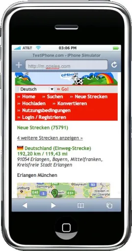 Über 100.000 GPS Tracks auf dem Handy - GPSies mobile Bild: Über 100.000 GPS Tracks auf dem Handy - GPSies mobile