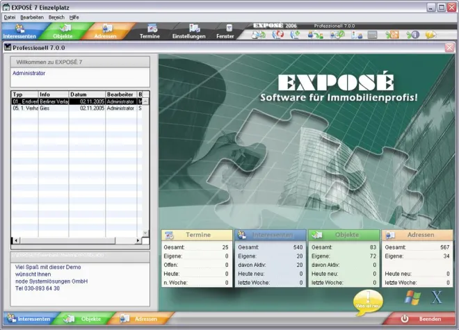 Bild: EXPOSÉ 7: Moderne Maklersoftware im Look von MS Vista und MacOS X