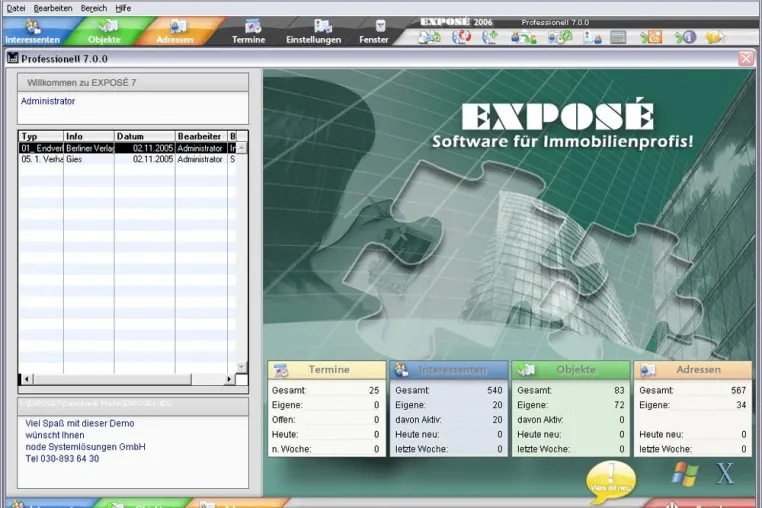 Bild: EXPOSÉ 7: Moderne Maklersoftware im Look von MS Vista und MacOS X